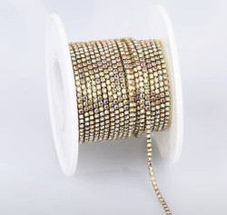 стразовая цепь, тонкая 1,5 мм., золото АВ