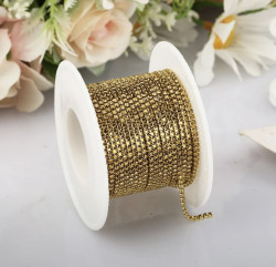 стразовая цепь,тонкая, 1,5 мм., золотистый металлик