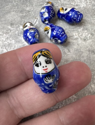 Керамическая бусина, матрешка синяя,  22/13 мм.