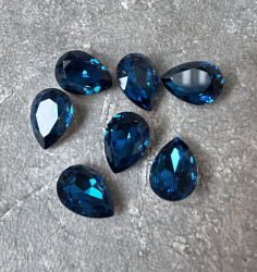 Страз 14/10 мм., темная бирюза, без оправы