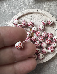 Керамические бусины, красные, 8 мм., 5 штук