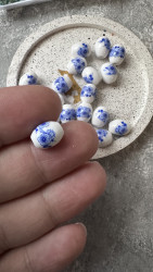 Керамические бусины-бочёнки, синие, 10/8 мм., 5 штук