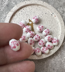 Керамические бусины-бочёнки, розовые, 10/8 мм., 5 штук