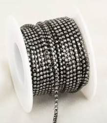 стразовая цепь, 2,мм., гематит металлик- фото